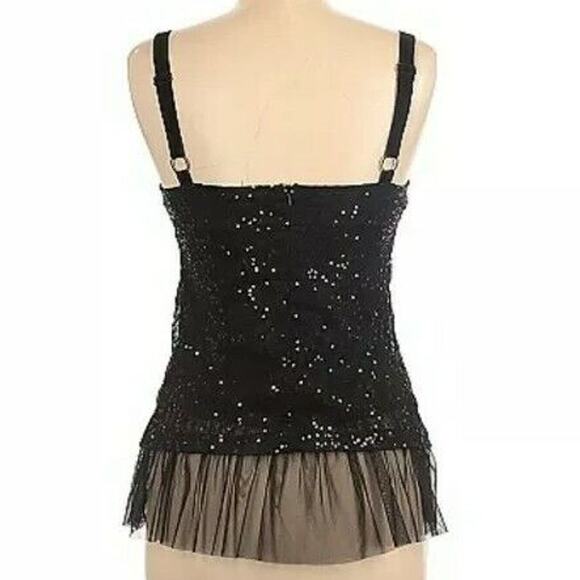 Baby FOX Camisole Tank Top Women's Size 38 M Black Tulle Ruffle Sequin Straps - Picture 2 of 8